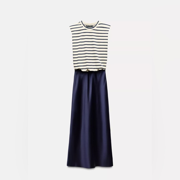 Zara Contrast Satin Effect Midi Dress SZ L - Picture 1 of 4
